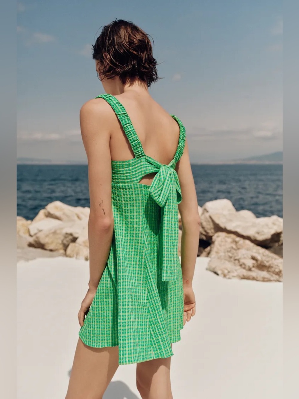 Zara Green Gingham Sweetheart Mini Dress.POP